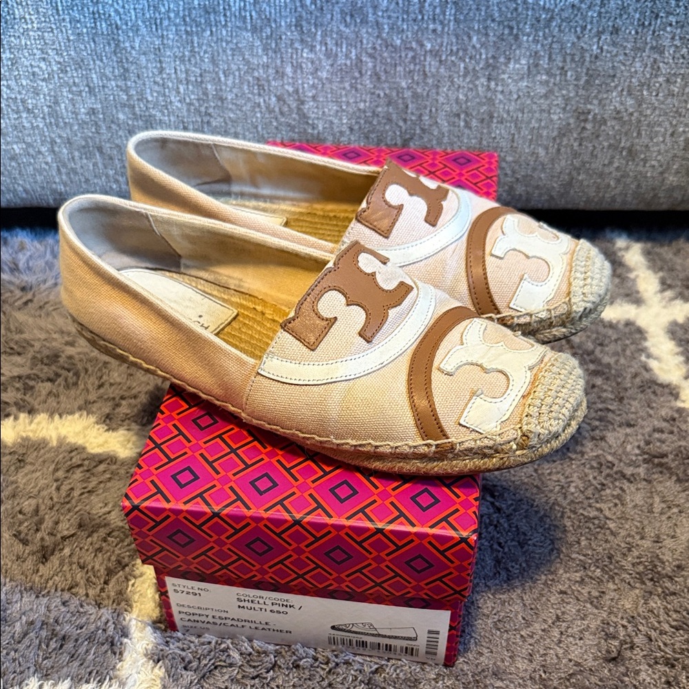Tory Burch Tan and Cream Espadrilles